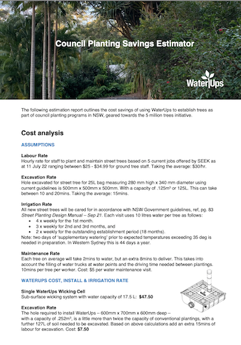 WaterUps Council Planting Savings Estimator 